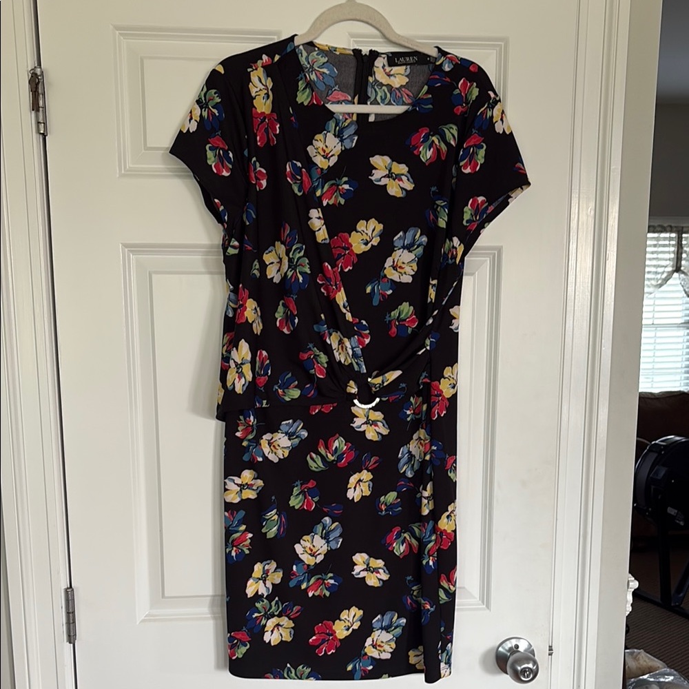 Ralph Lauren Pink and Red Sheath Midi Dress with Dolman Sleeves